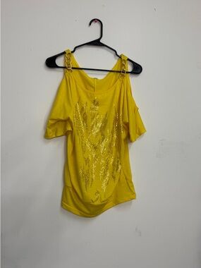 Yellow 2000’s embellished straps yellow blouse flowy summer blouse